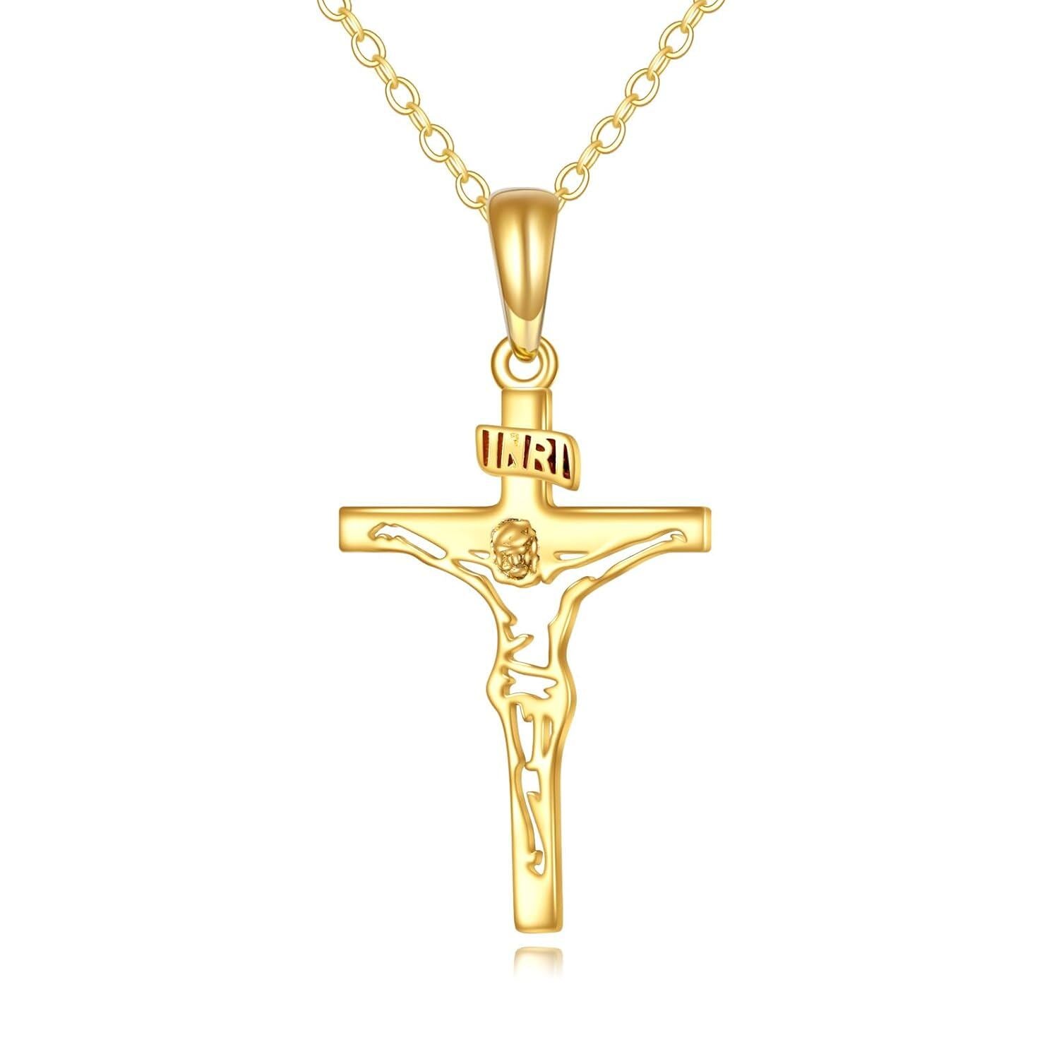 14K Gold Crucifix Pendant Necklace for Men & Women