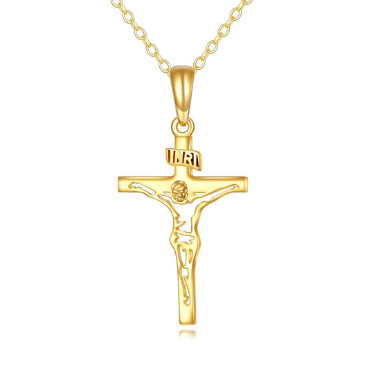 14K Gold Crucifix Pendant Necklaces Christian for Men & Women