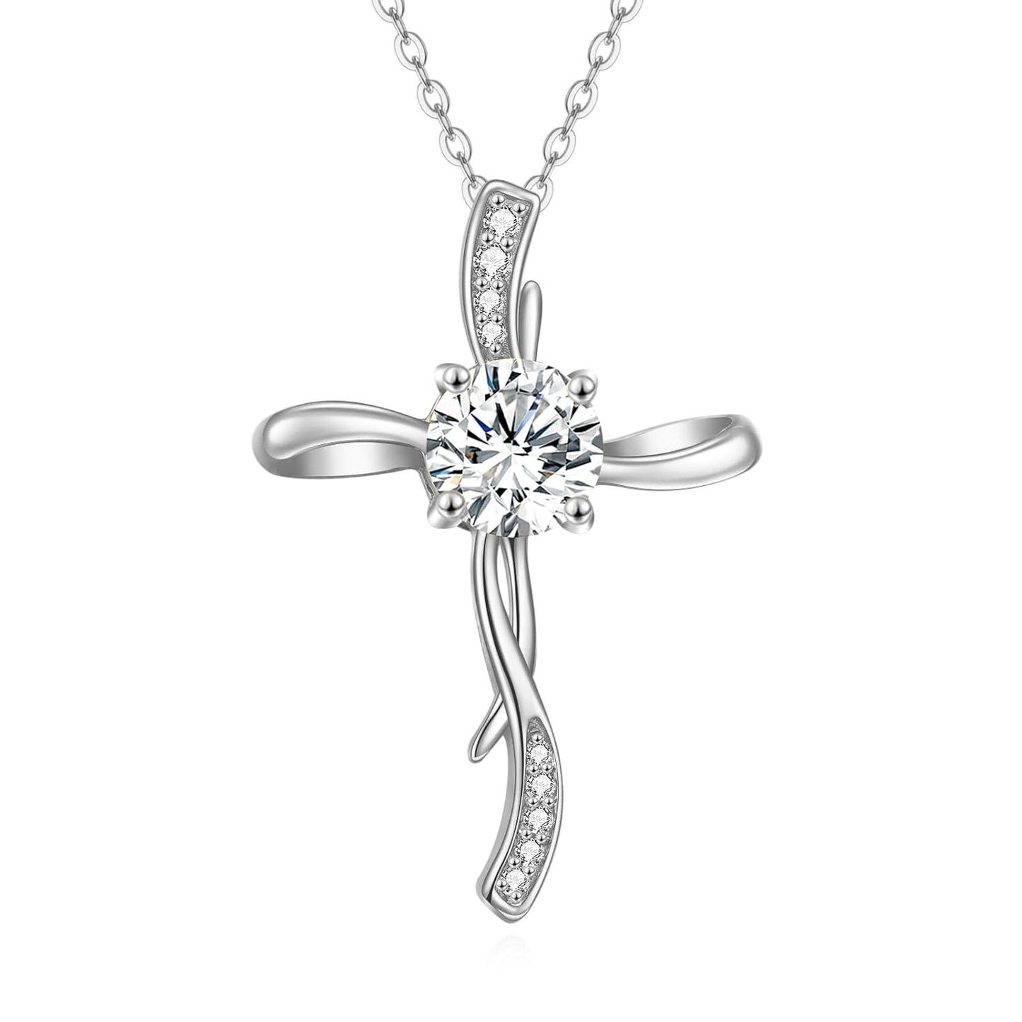 14K Gold Women's Cross Necklace with Cubic Zirconia Infinity Crucifix