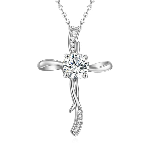 14K Gold Women's Cross Necklace with Cubic Zirconia Infinity Crucifix Pendant