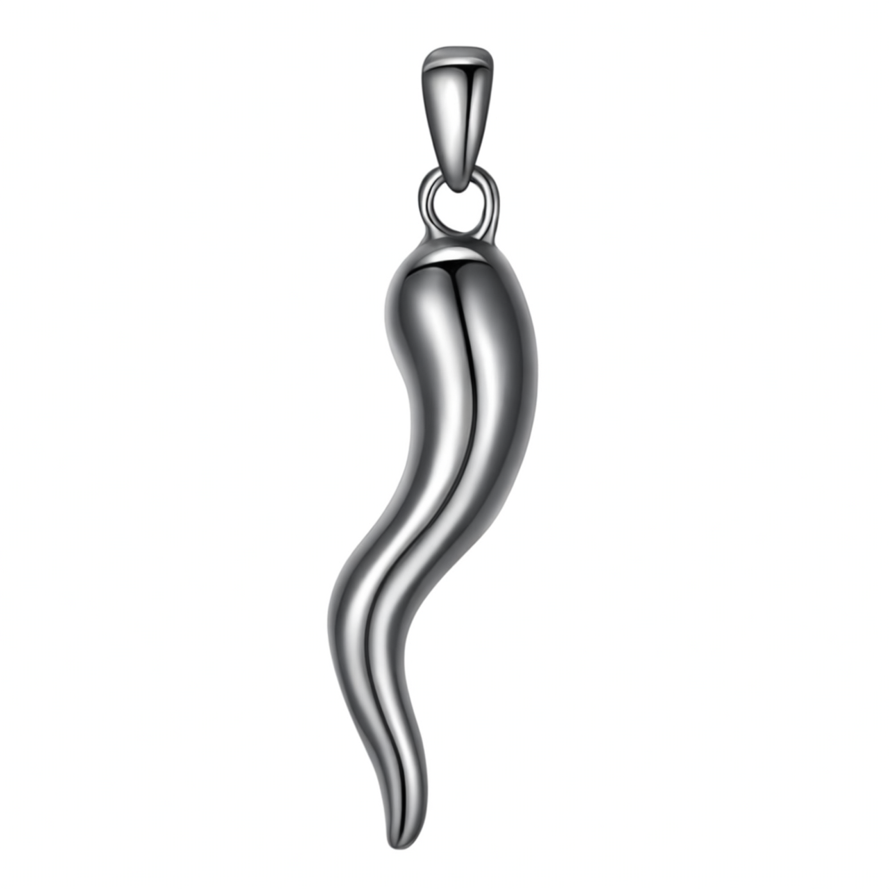 925 Sterling Silver Italian Horn Luck Charm Necklace