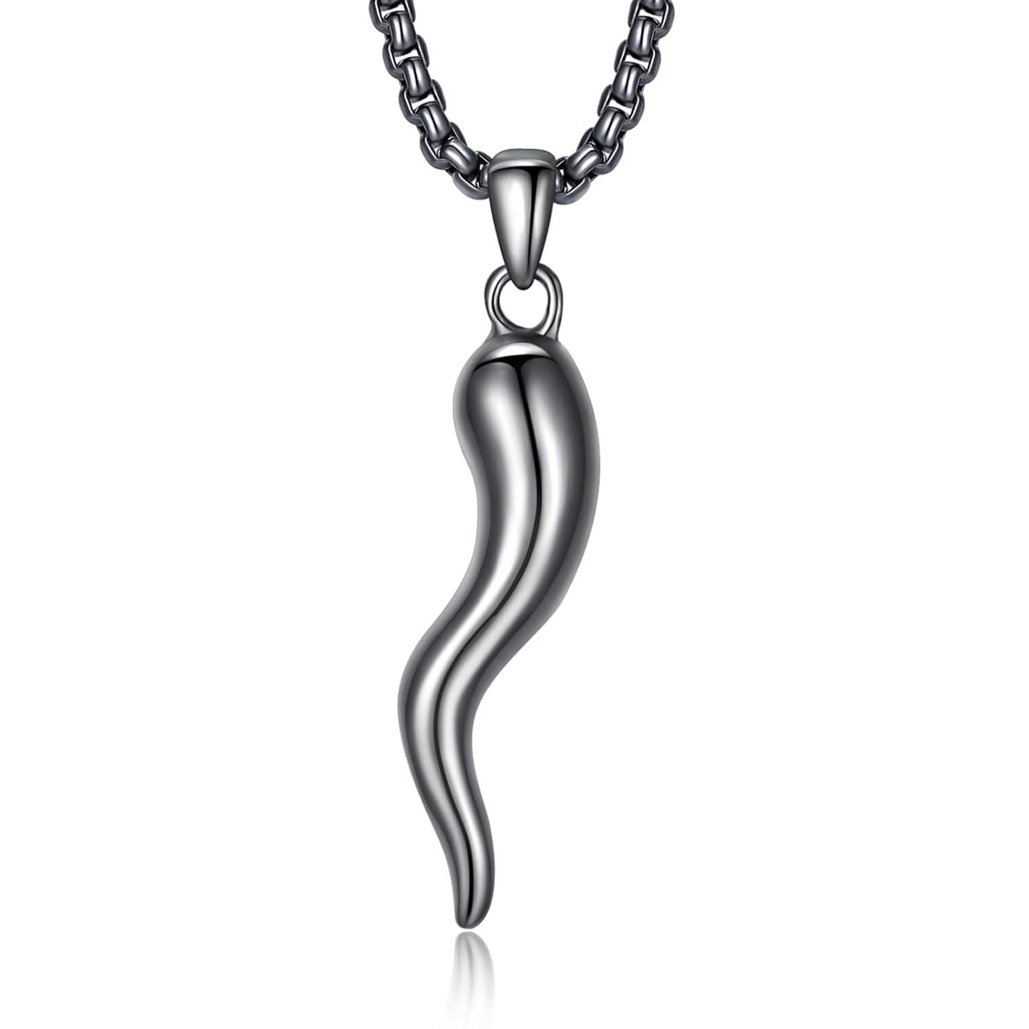 925 Sterling Silver Italian Horn Luck Charm Necklace