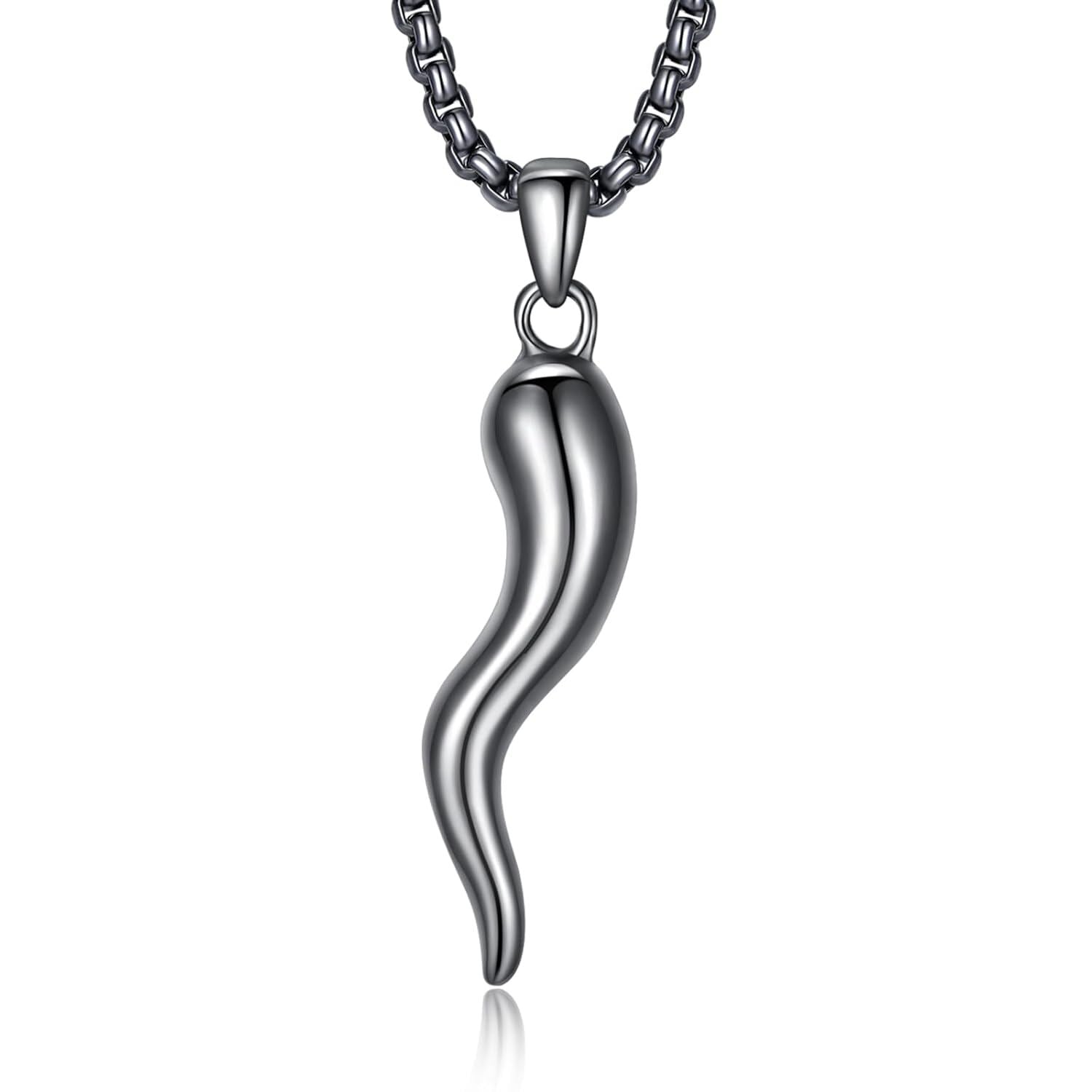 925 Sterling Silver Italian Horn Luck Charm Necklace