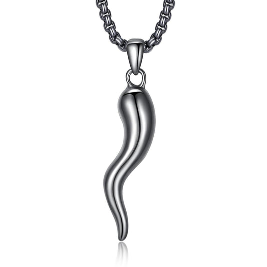 925 Sterling Silver Italian Horn Pendant Luck Charm Necklaces  for Men Women  Set with Chain Length 24+3