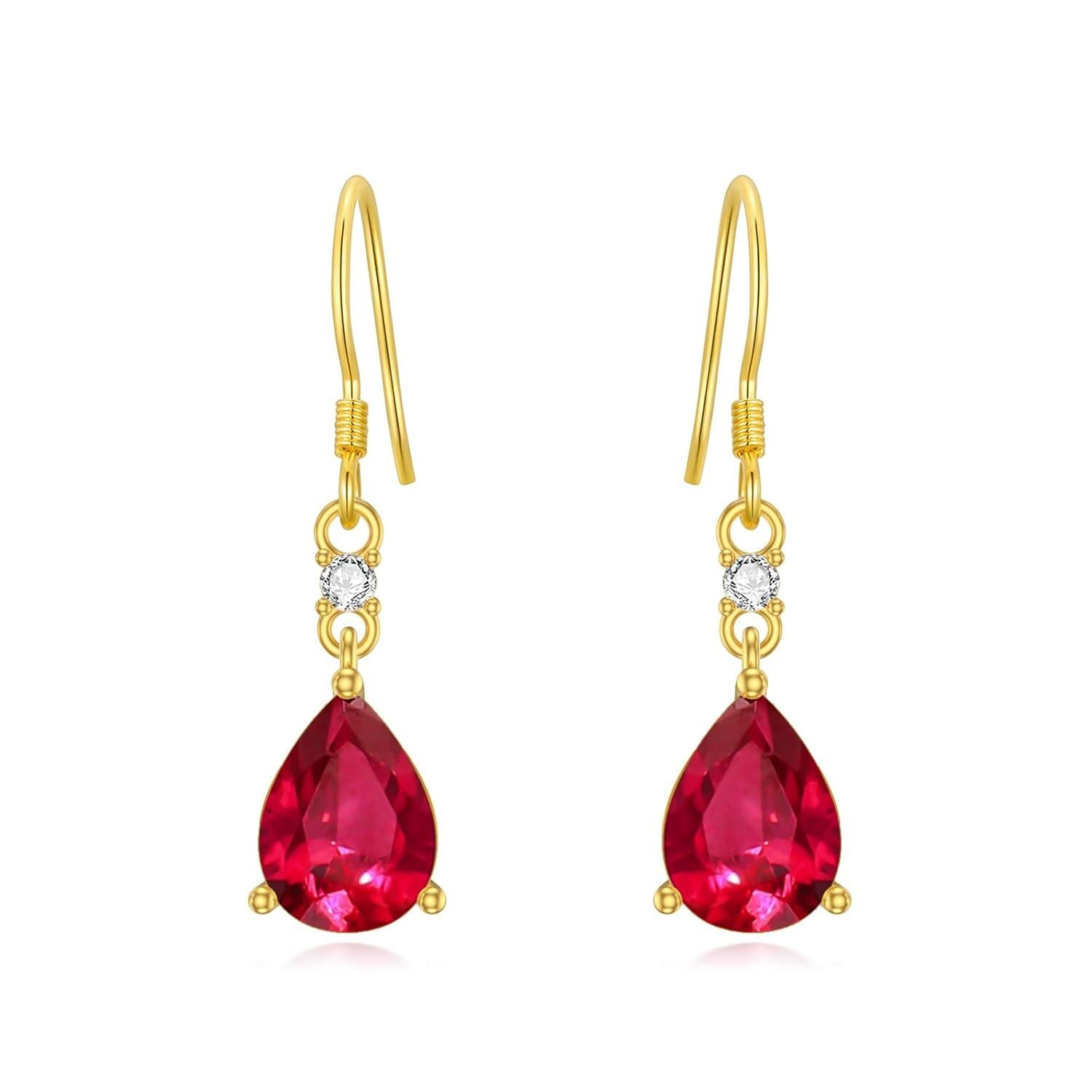 14K Gold 3ct Pear-Cut Birthstone Dangle Earrings