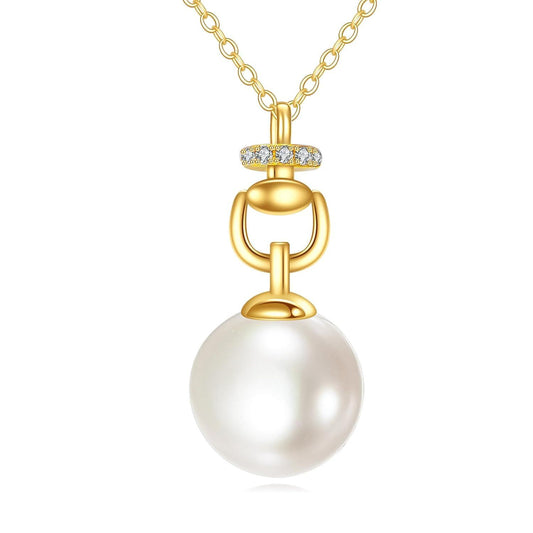 14K Gold Freshwater Pearl Pendant Necklace, Cubic Zirconia