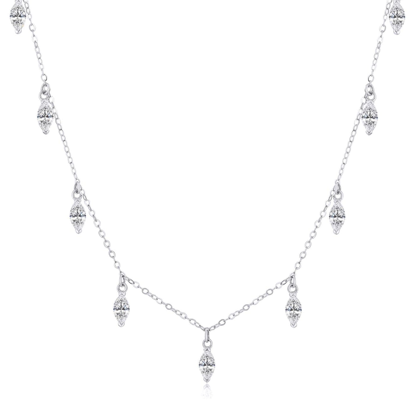 Cadena de oro de 14 quilates con circonitas cúbicas talla marquesa - Elegante collar con colgante para mujer