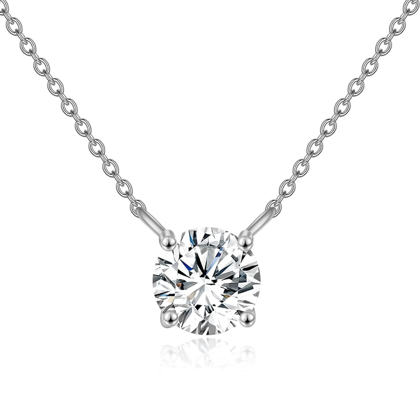 Collar con colgante solitario de moissanita redonda de oro rosa de 14K, 0,5-2 ct, cadena de 16+2