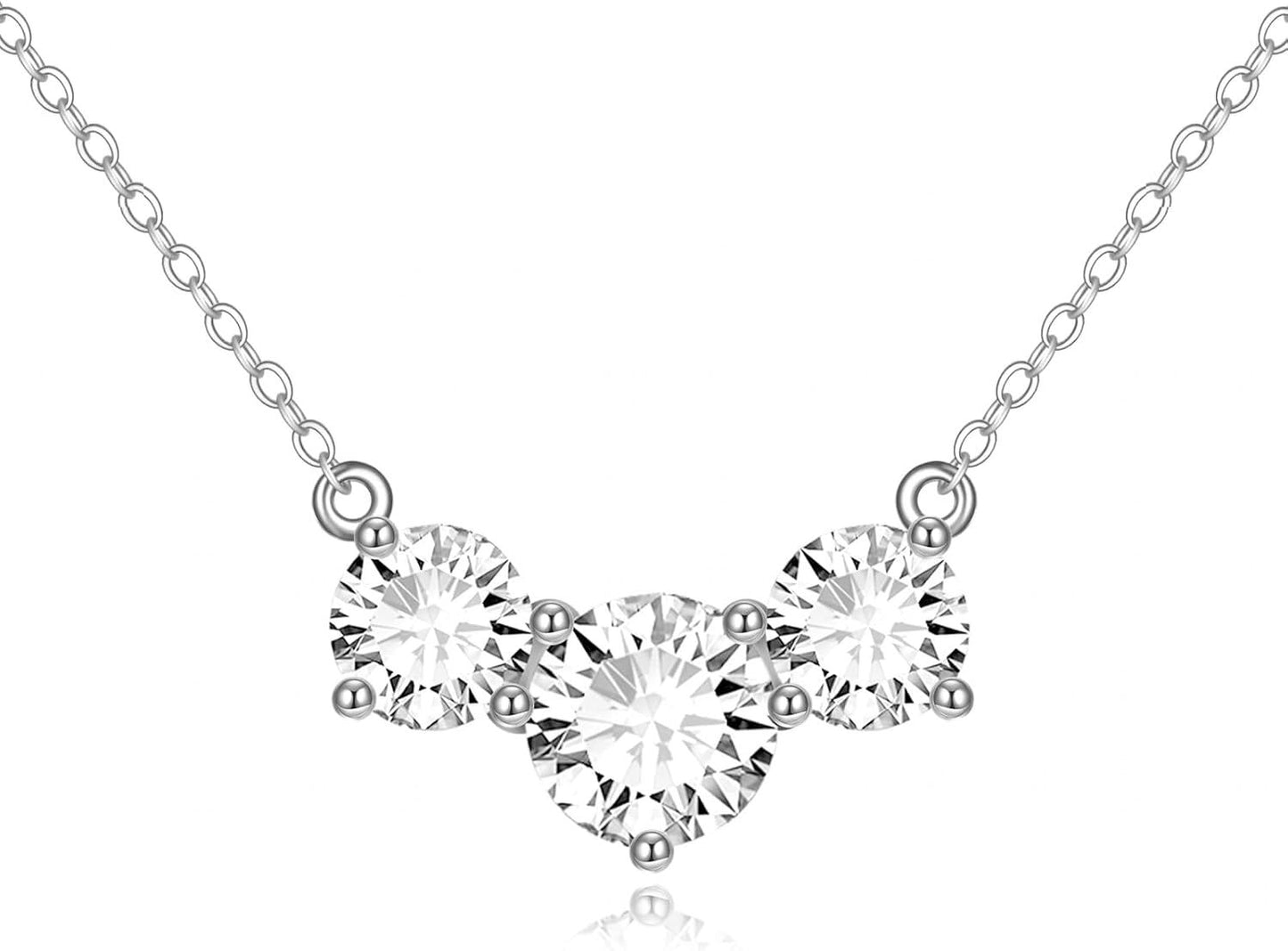 White Gold Round Moissanite Three-Stone Pendant Necklace