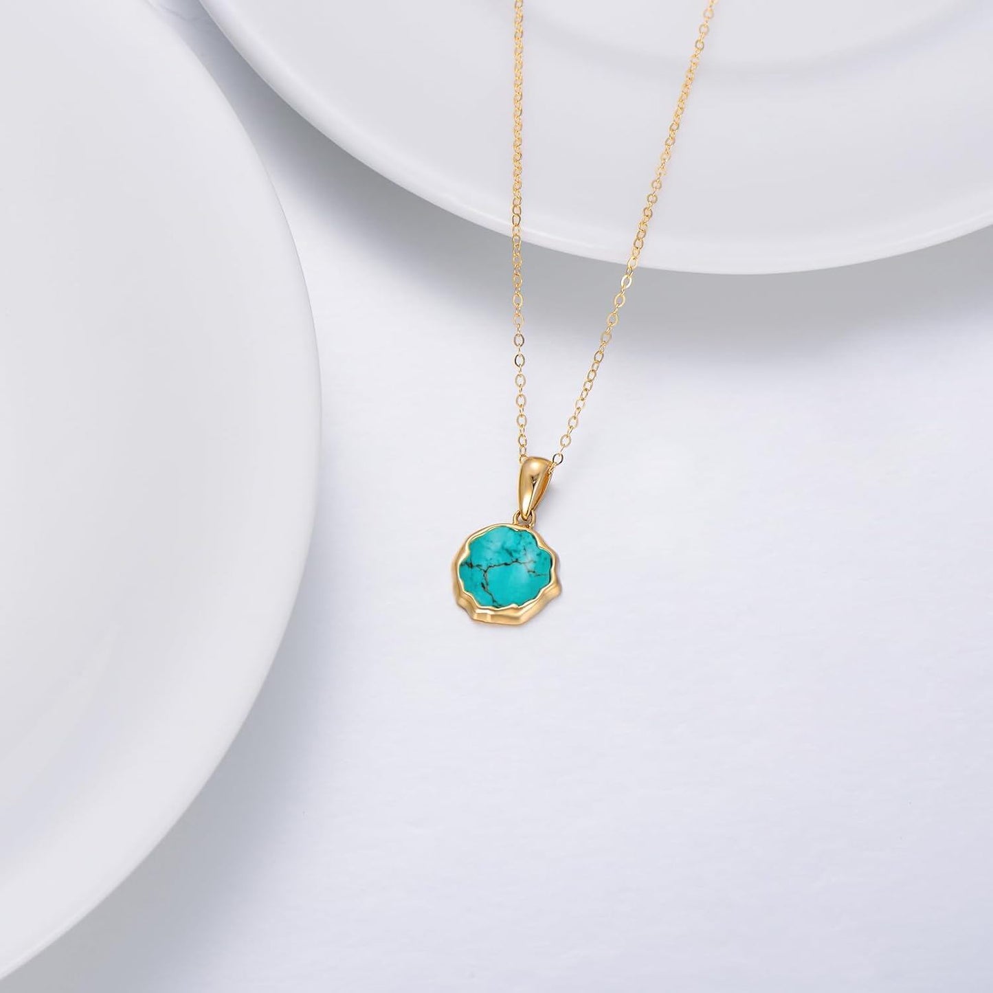 14K Gold Turquoise Pendant Necklace 14 To 16 Inch Chain