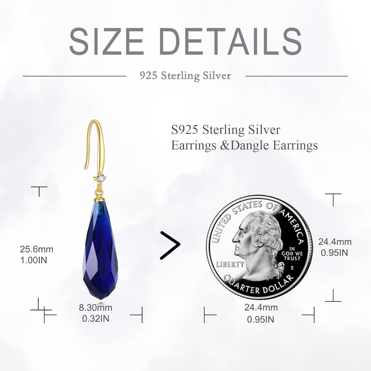14K Gold Teardrop Shape Stone Drop Earring Wholesale with Blue Crystal and Diamond Accent for Women's Fashion Jewelry