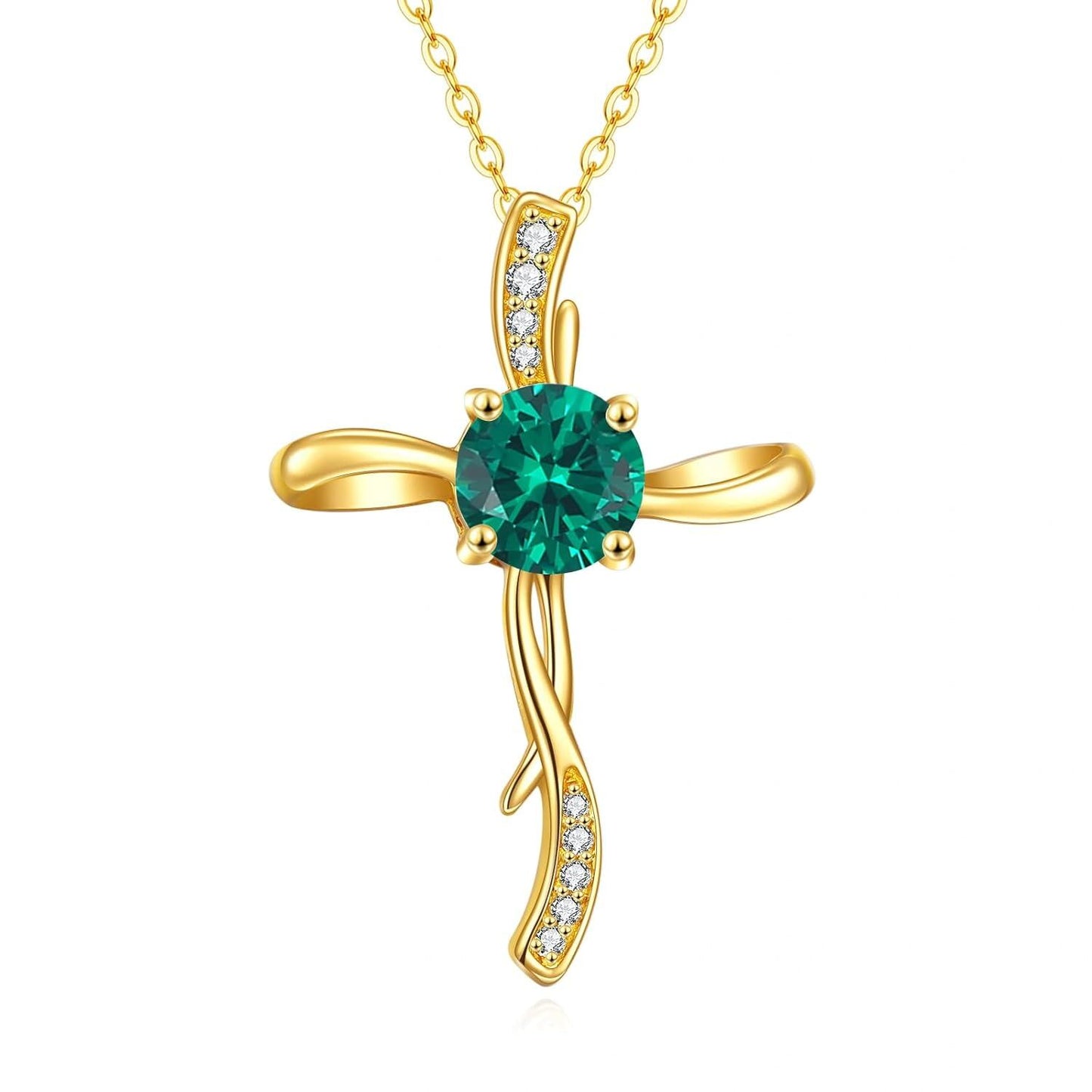 14K Gold Women's Cross Necklace with Cubic Zirconia