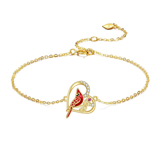 Pulsera con dije de corazón cardenal de oro de 14 quilates
