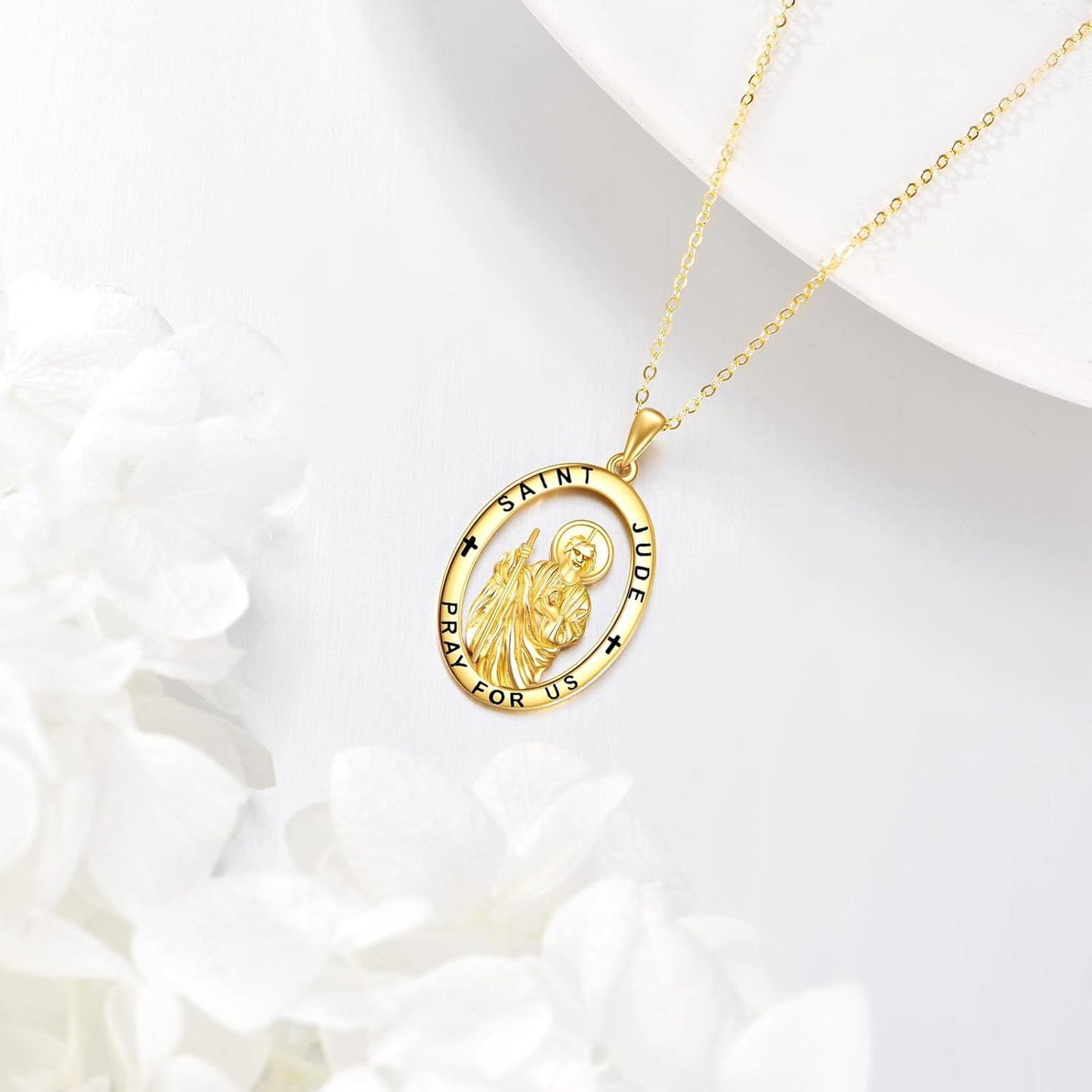 Pulsera de oro de 14 quilates con medalla de San Judas para hombres y mujeres, joyería de protección católica de 7+2 pulgadas