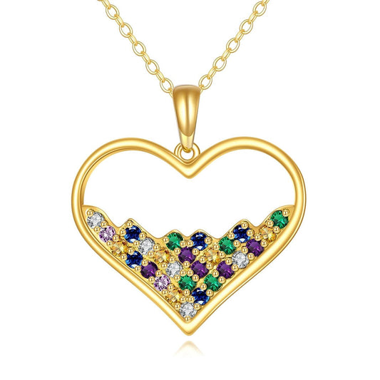 10K Gold Rainbow Crystal Heart Pendant Necklaces