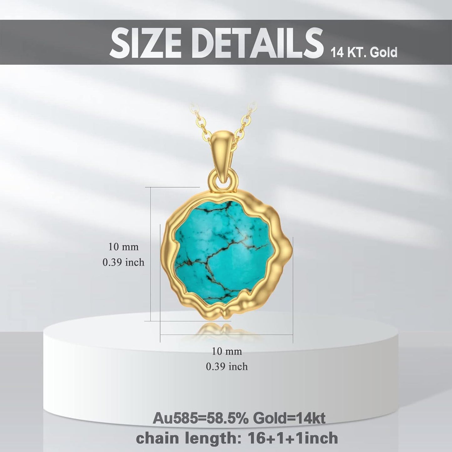 14K Gold Turquoise Pendant Necklace 14 To 16 Inch Chain