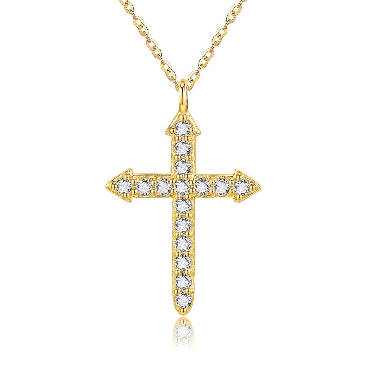 14K Gold Cross Pendant Necklace with Cubic Zirconia