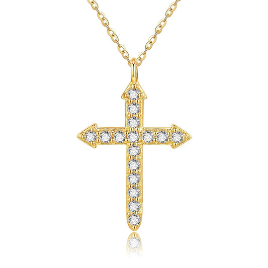 14K Gold Cross Pendant Necklace with Cubic Zirconia