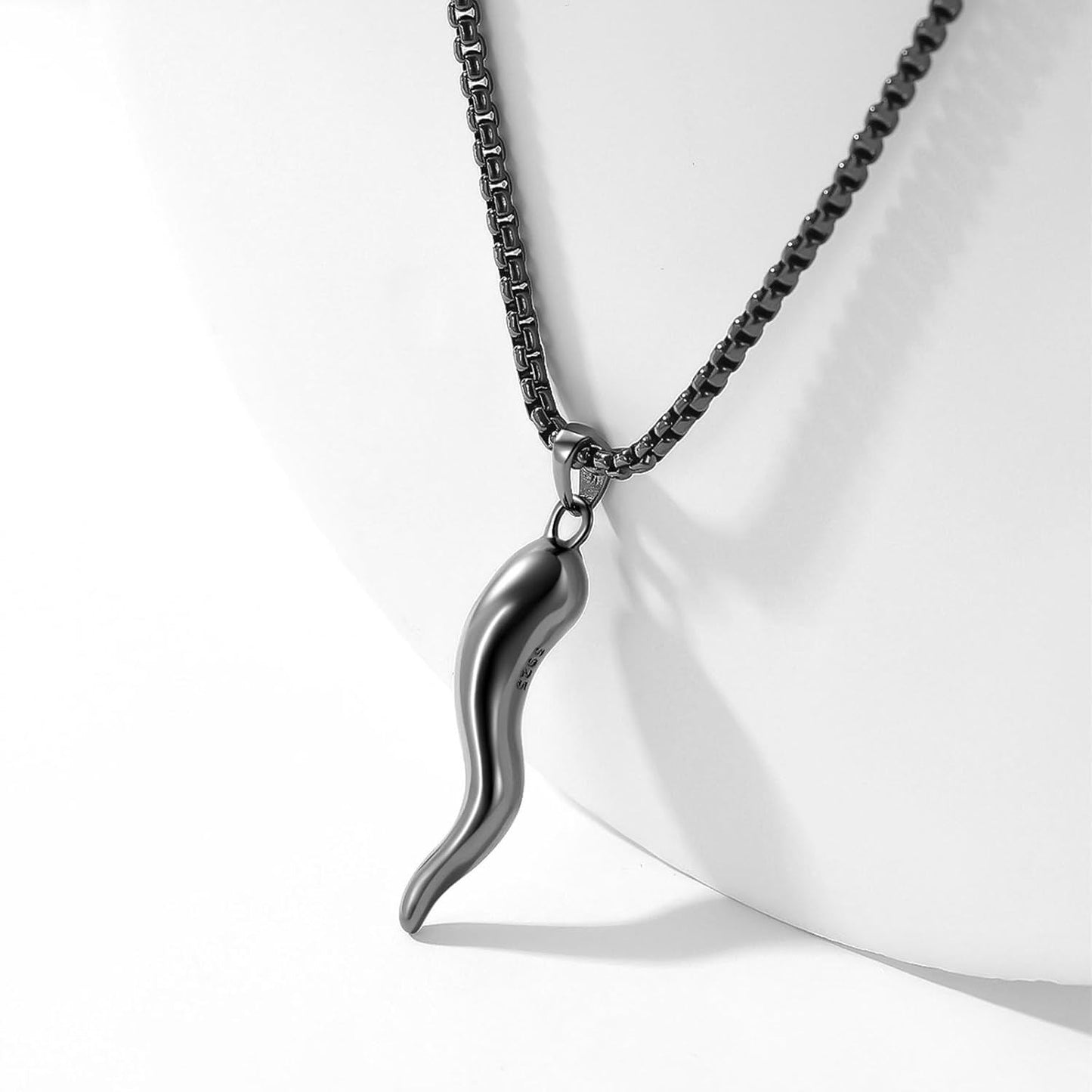 925 Sterling Silver Italian Horn Luck Charm Necklace