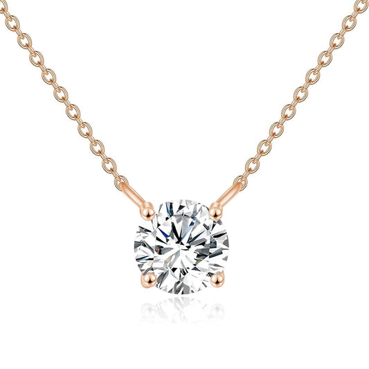 Collar con colgante solitario de moissanita redonda de oro rosa de 14K, 0,5-2 ct, cadena de 16+2