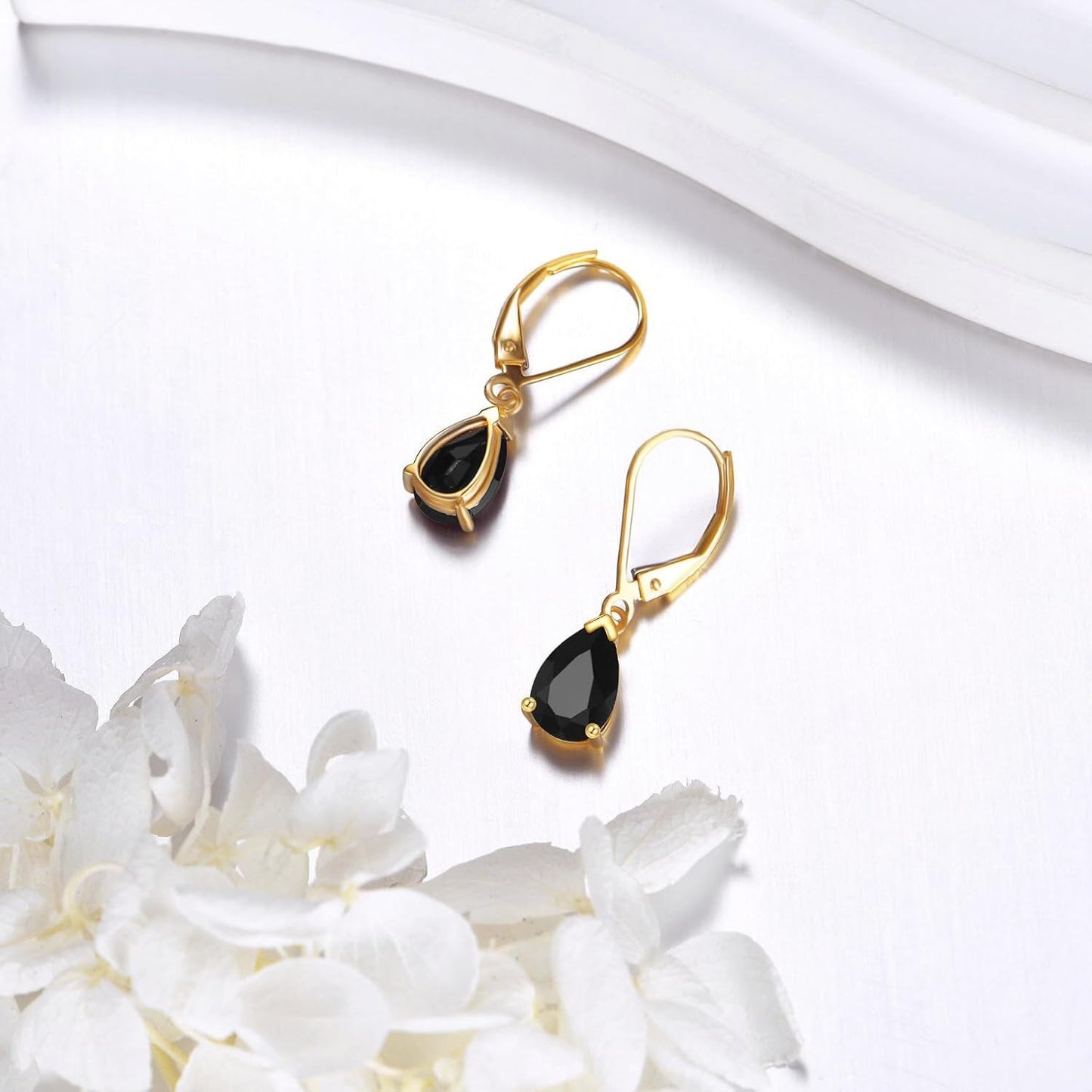 14k Yellow Gold Black Onyx Teardrop Earrings