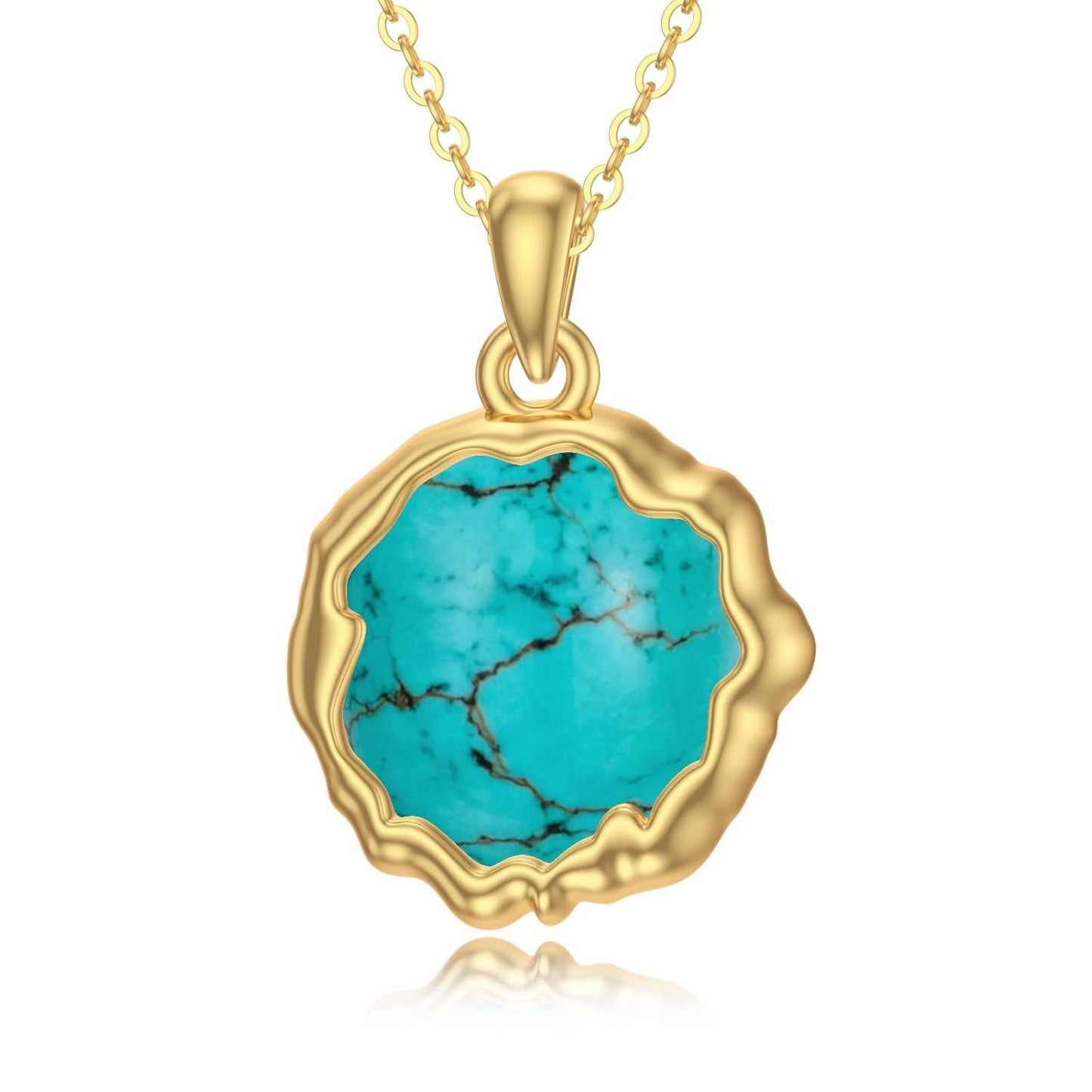14K Gold Turquoise Pendant Necklace 14 To 16 Inch Chain