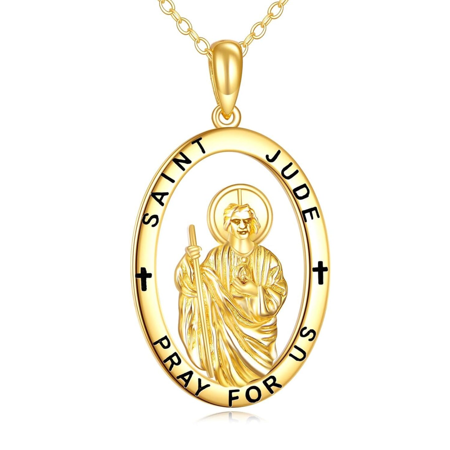 Pulsera de oro de 14 quilates con medalla de San Judas para hombres y mujeres, joyería de protección católica de 7+2 pulgadas