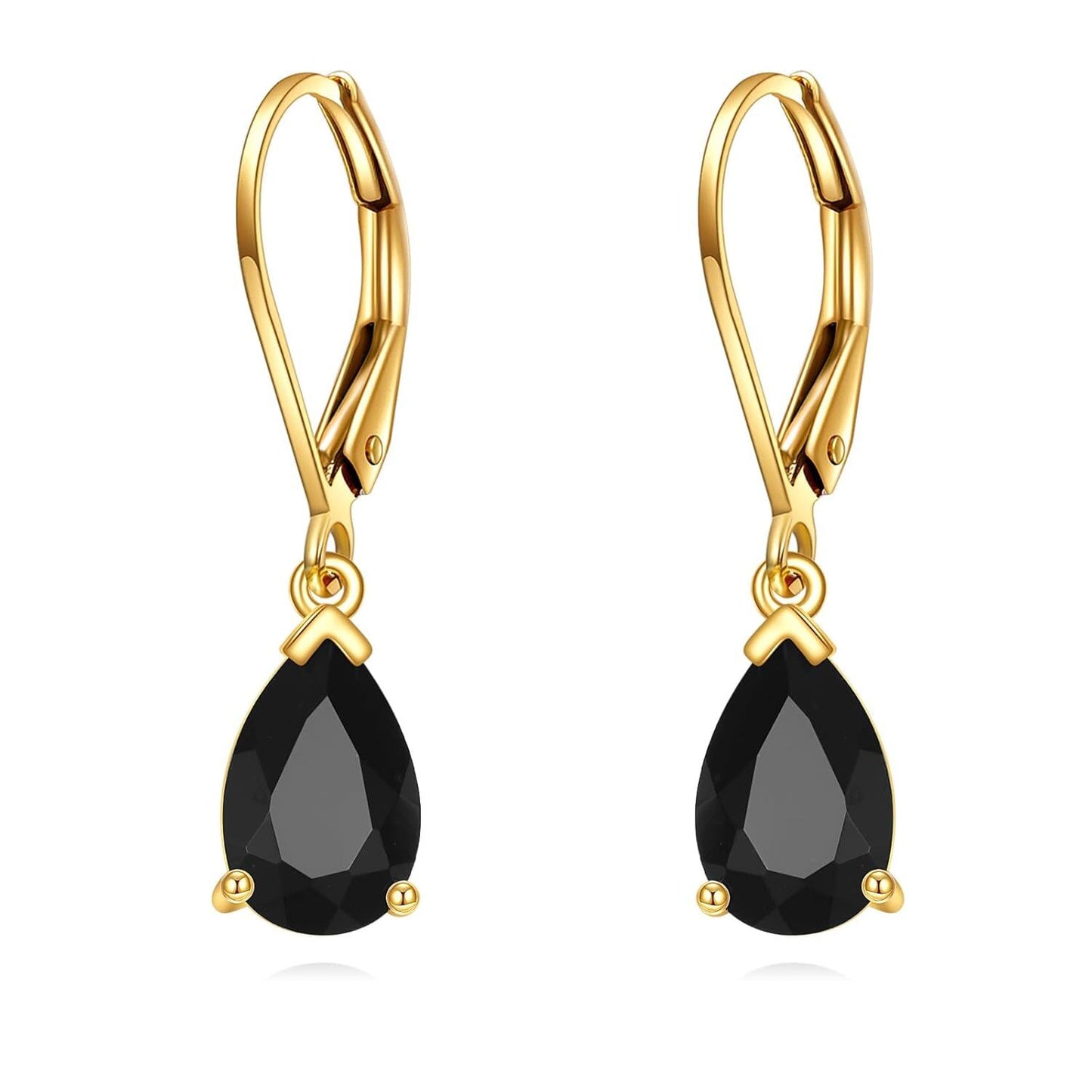 14k Yellow Gold Black Onyx Teardrop Earrings