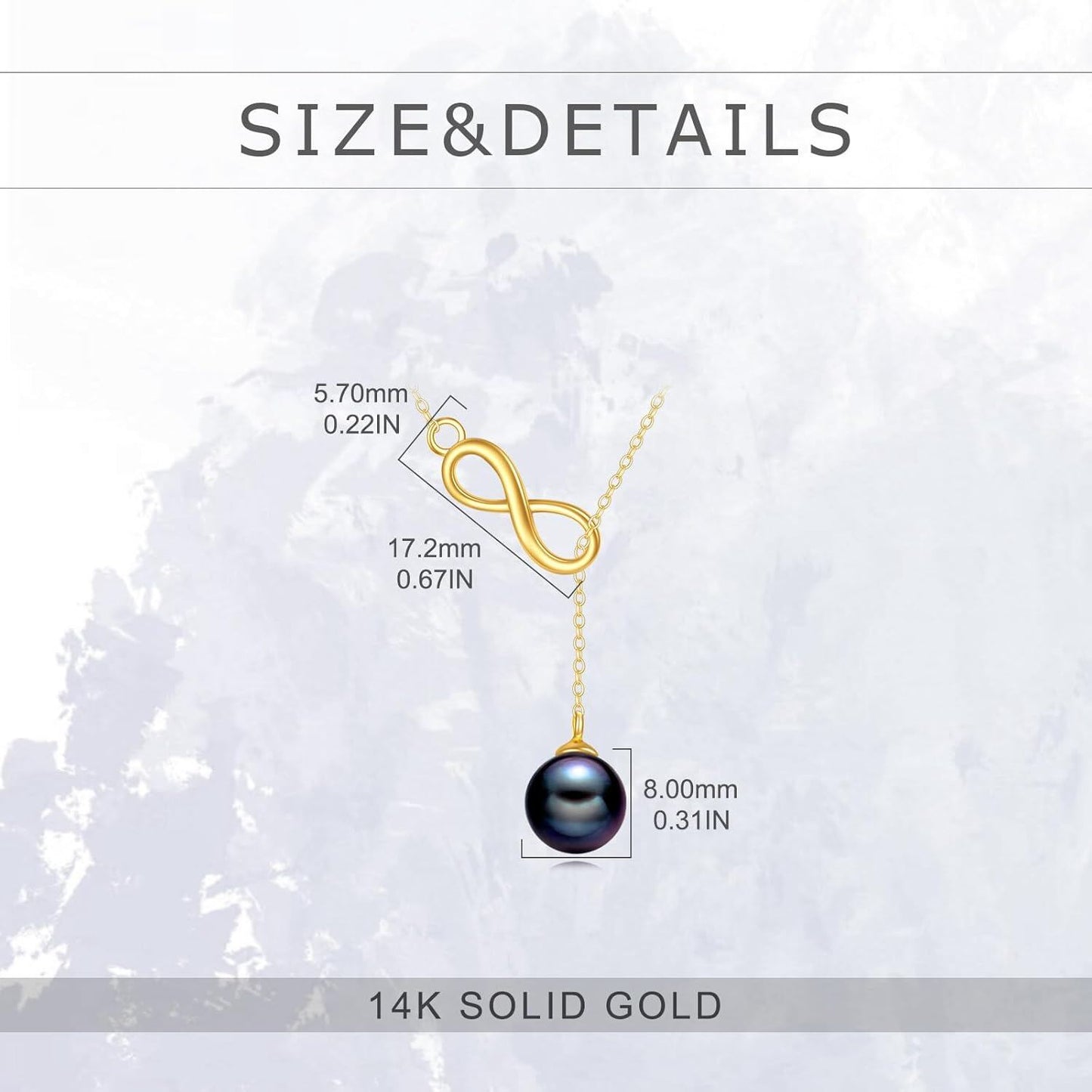 14K Gold Infinity Black Pearl Lariat Necklace