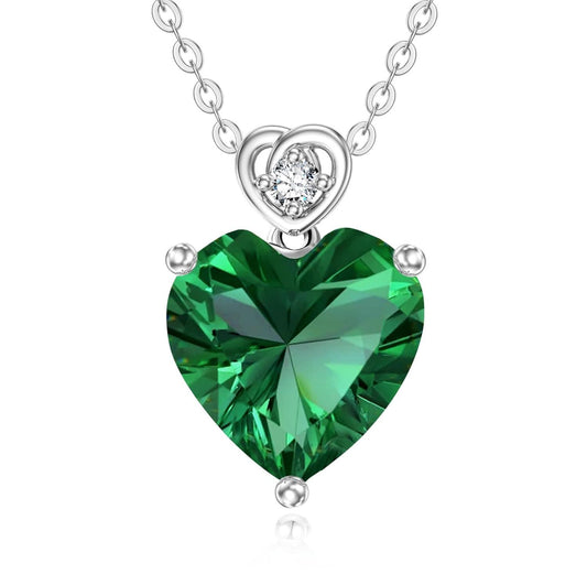14K White Gold 3ct  Emerald Birthstone Pendant Necklace