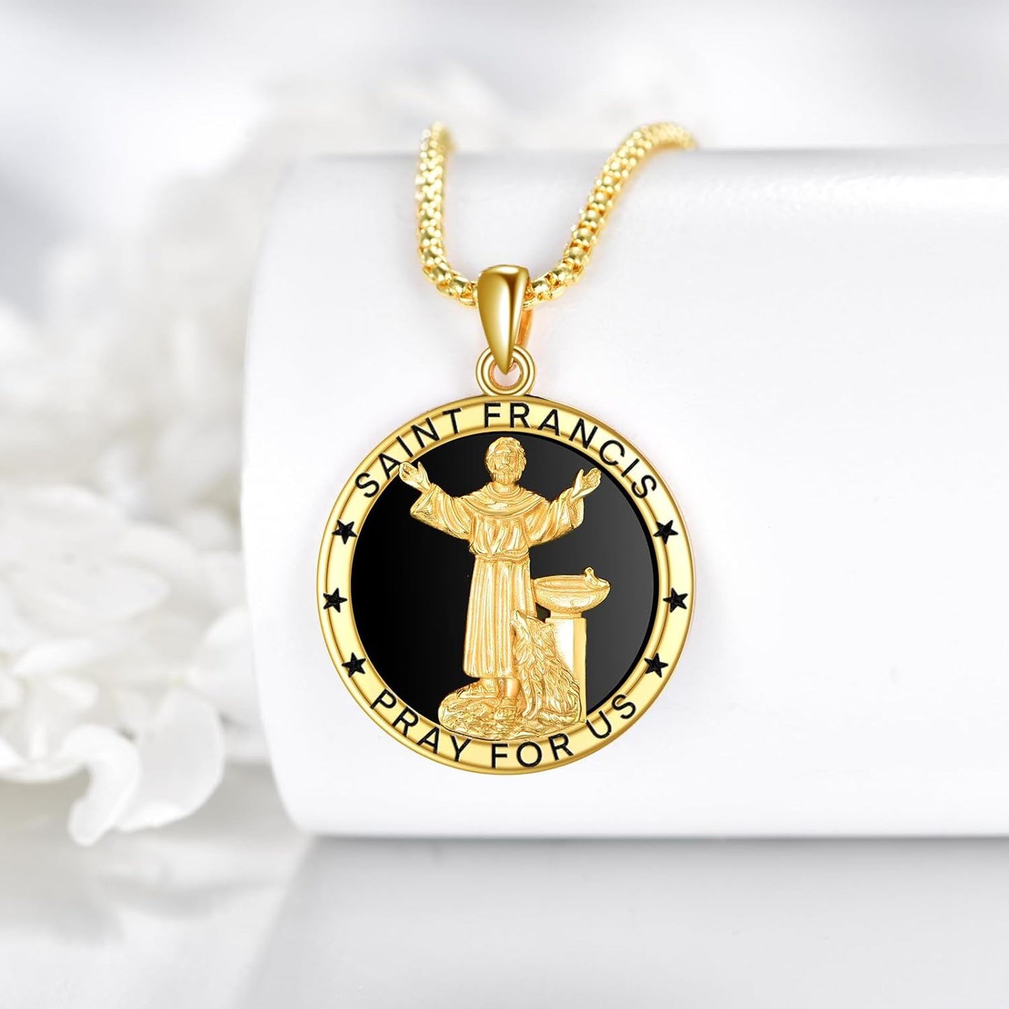 925 Sterling Silver Plated Gold  Saint Francis Pray for Us Religious Medal Necklaces
