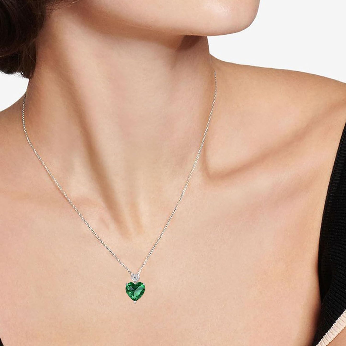 14K White Gold 3ct  Emerald Birthstone Pendant Necklace