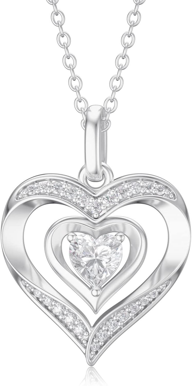 14K White Gold Diamond Double Heart Pendant