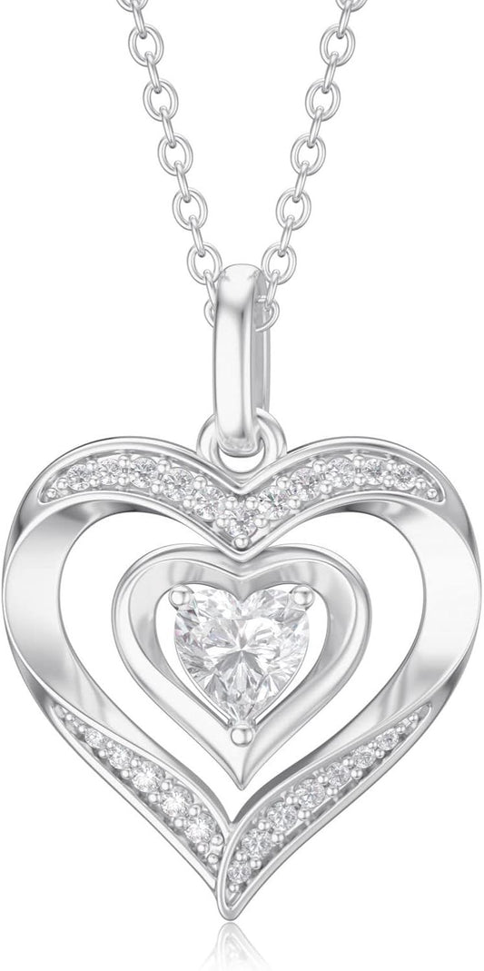 14K White Gold Double Heart Pendant Necklace