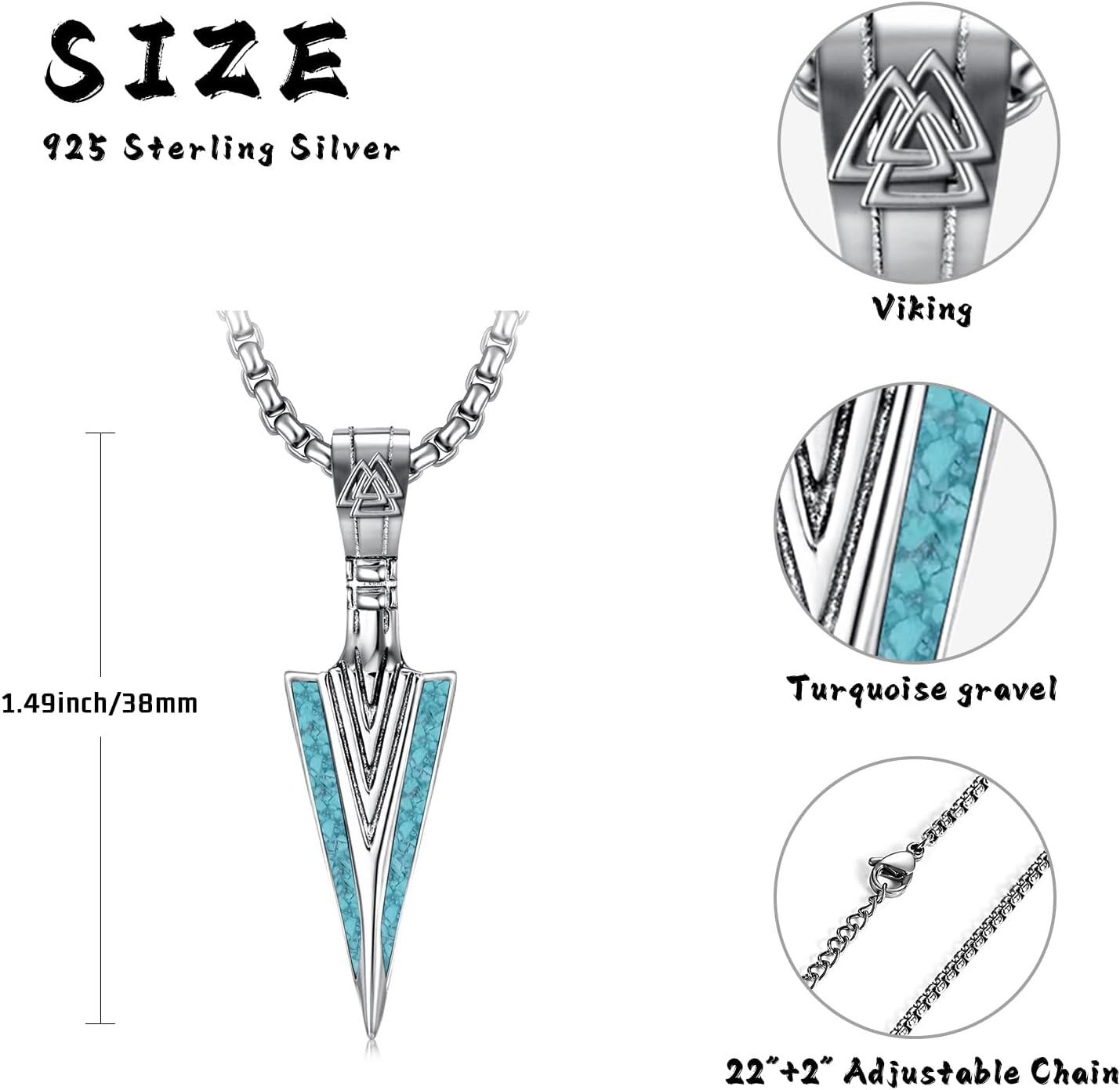 925 Sterling Silver Turquoise Triangle Viking Pendant Necklace