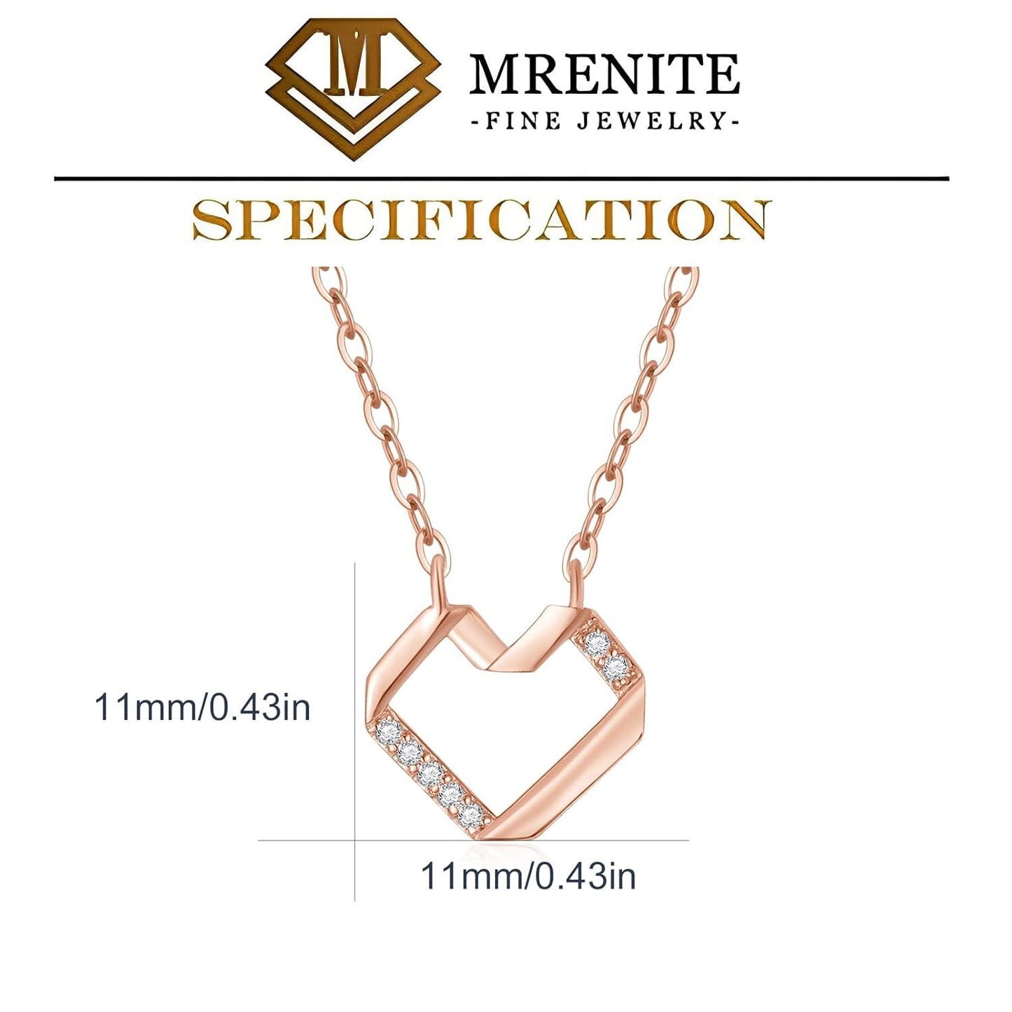 14K Gold Diamond Hexagon Open Heart Bar Pendant Necklace