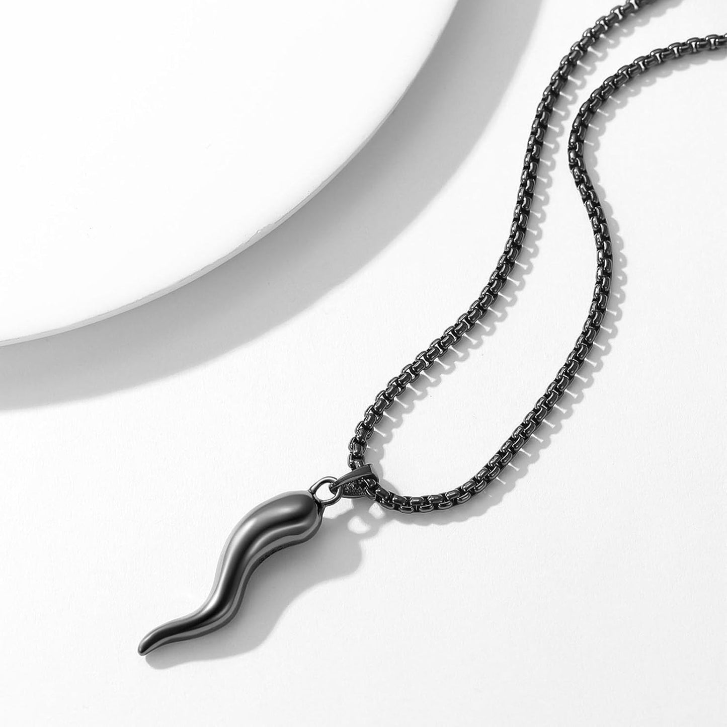 925 Sterling Silver Italian Horn Luck Charm Necklace