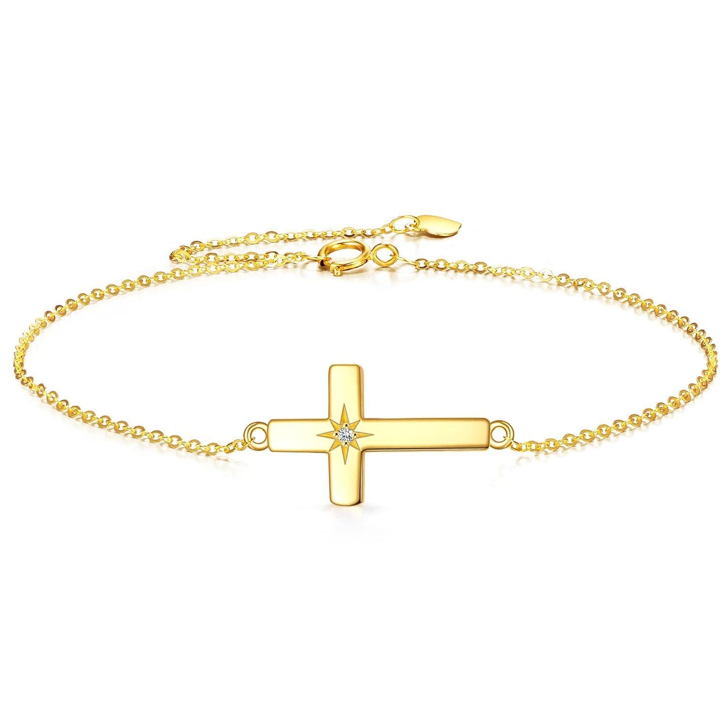 14K Gold Filled Pearl Cross Chain Link Bracelet