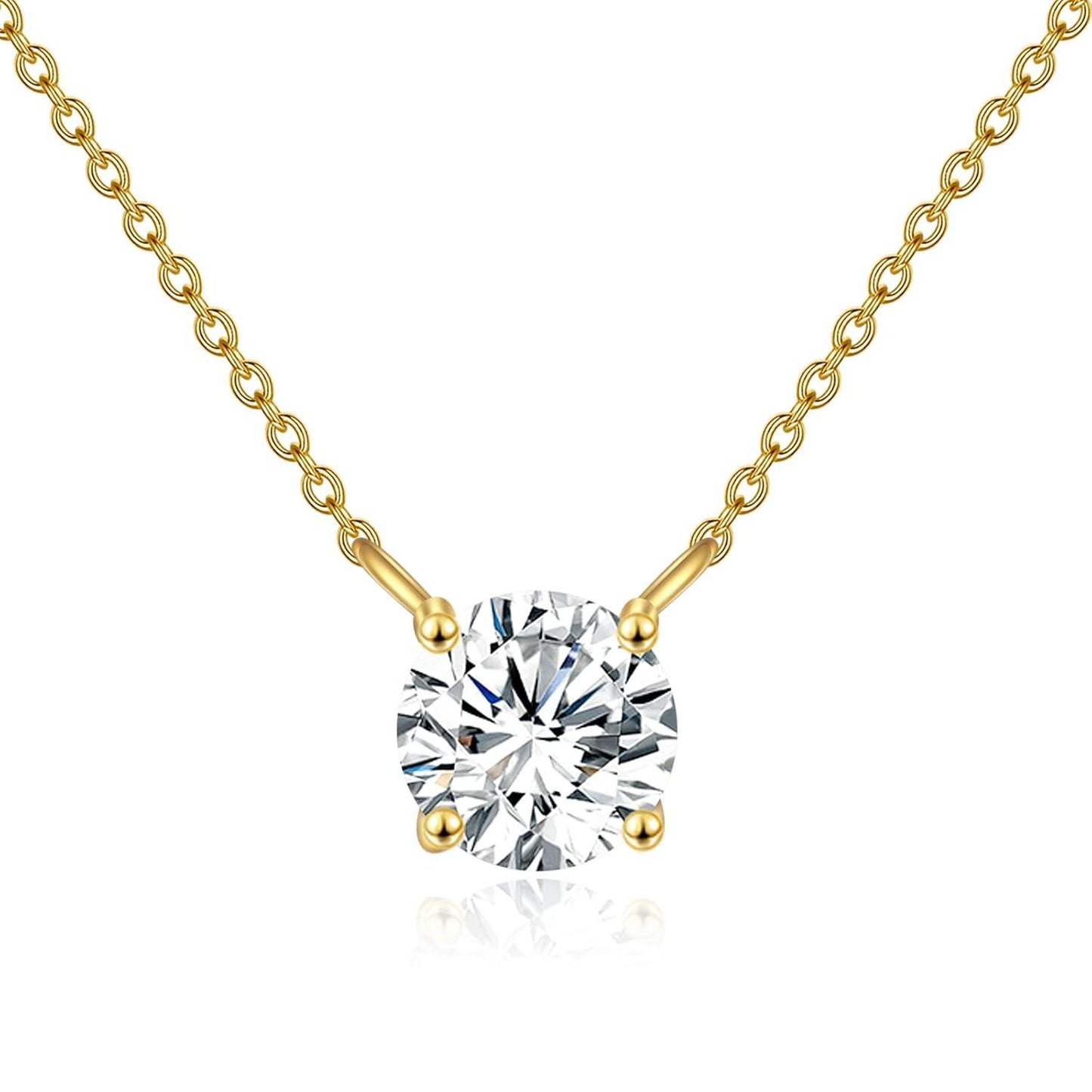 Collar con colgante solitario de moissanita redonda de oro rosa de 14K, 0,5-2 ct, cadena de 16+2