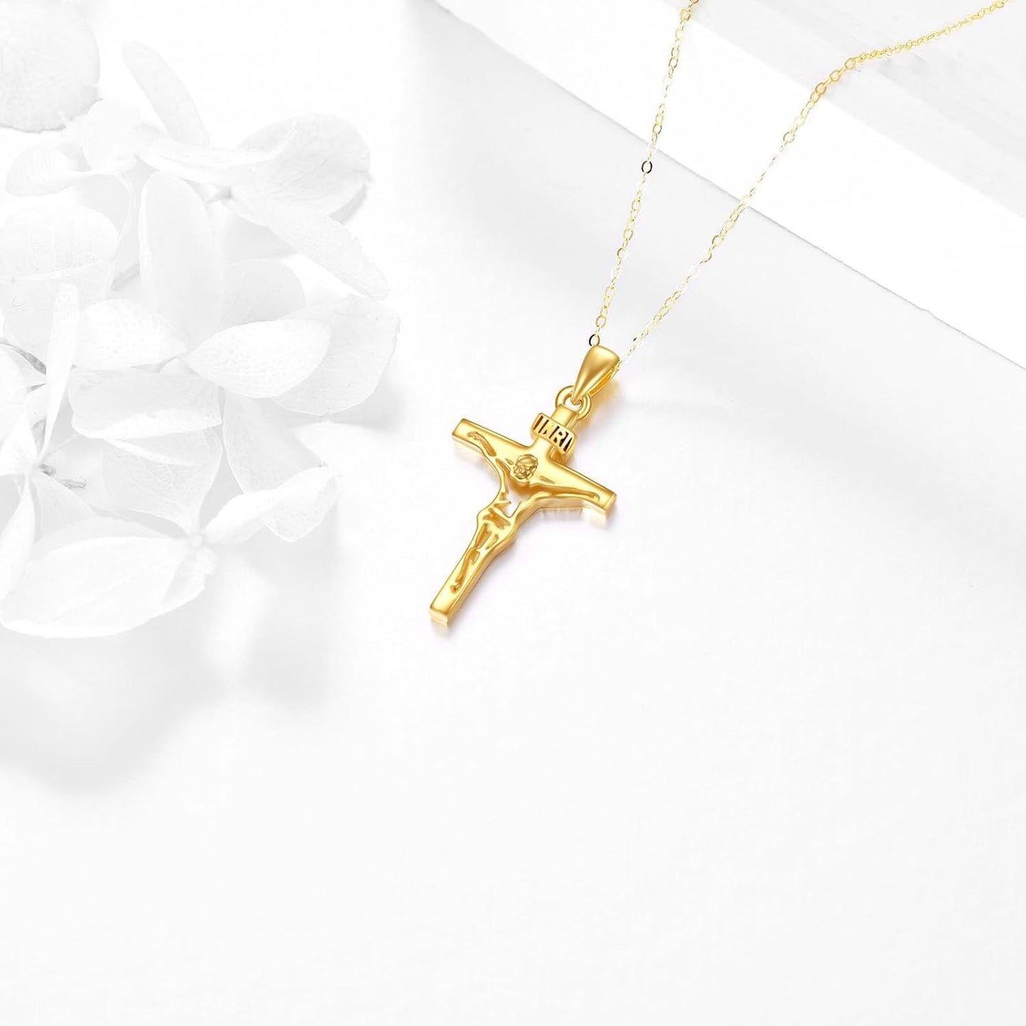 14K Gold Crucifix Pendant Necklace for Men & Women