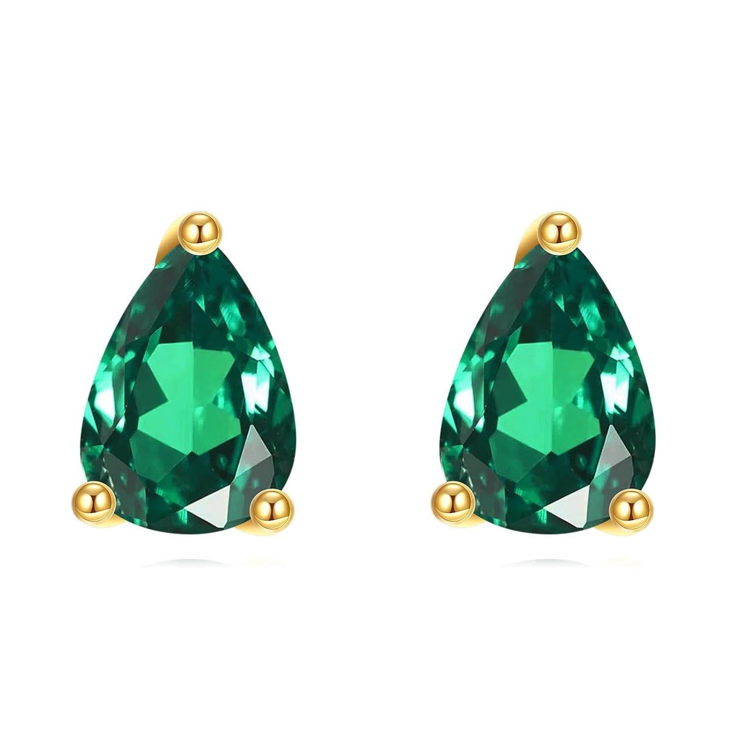 14K Gold Emerald Pear-Shaped Stud Earrings