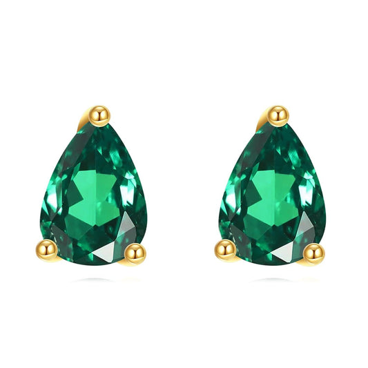 14K Yellow Gold Emerald Teardrop Stud Earrings