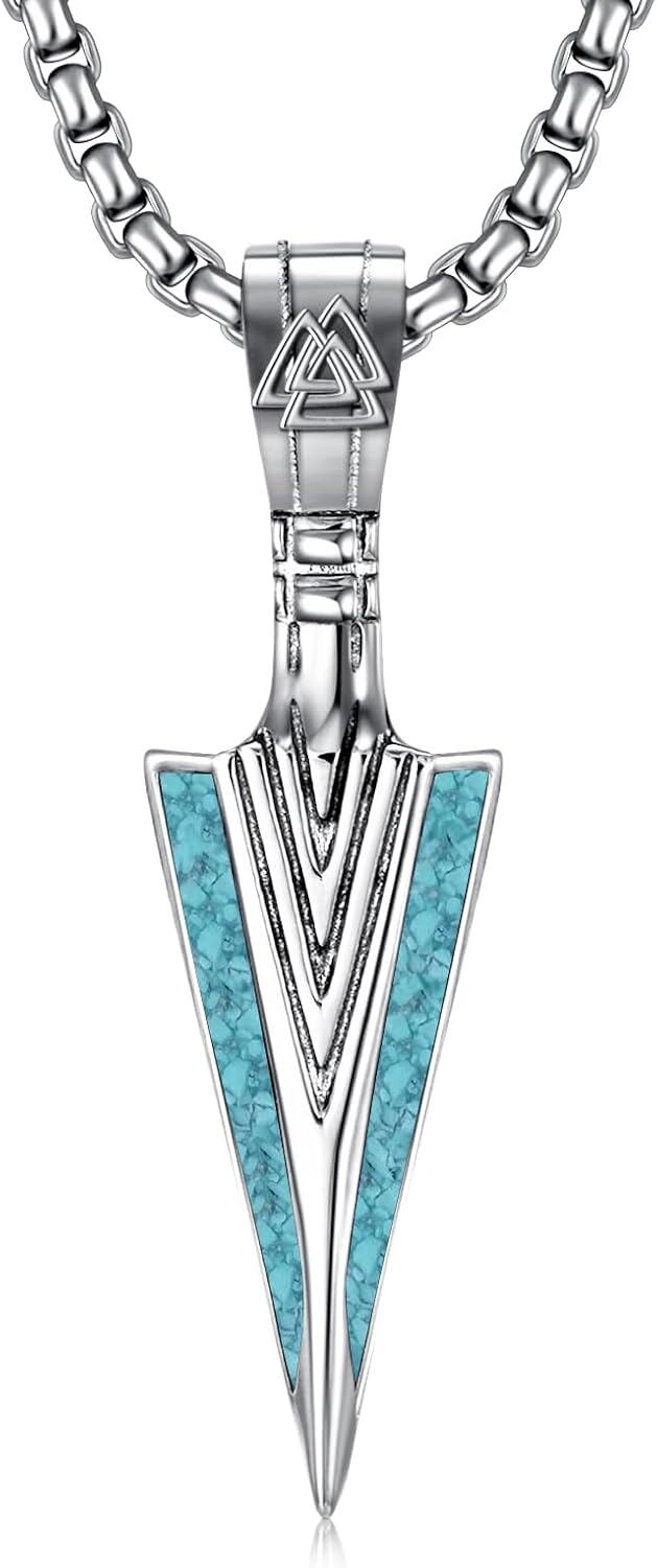 925 Sterling Silver Turquoise Triangle Viking Pendant Necklace