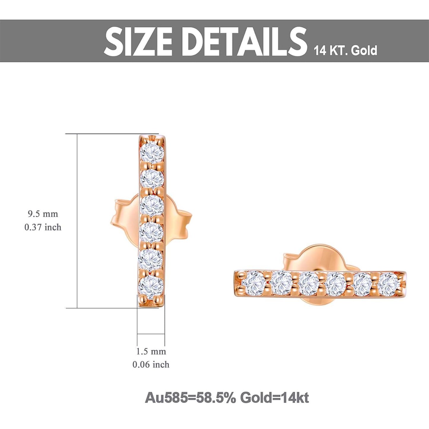 Pendientes de barra de oro blanco de 14 quilates con diamantes naturales de talla redonda de 2 quilates de peso total