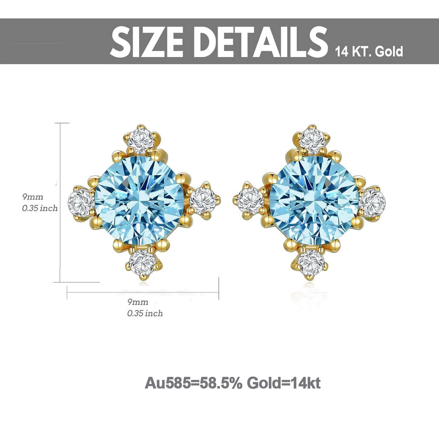 14K White Gold Blue Topaz And Cubic Zirconia Stud Earrings