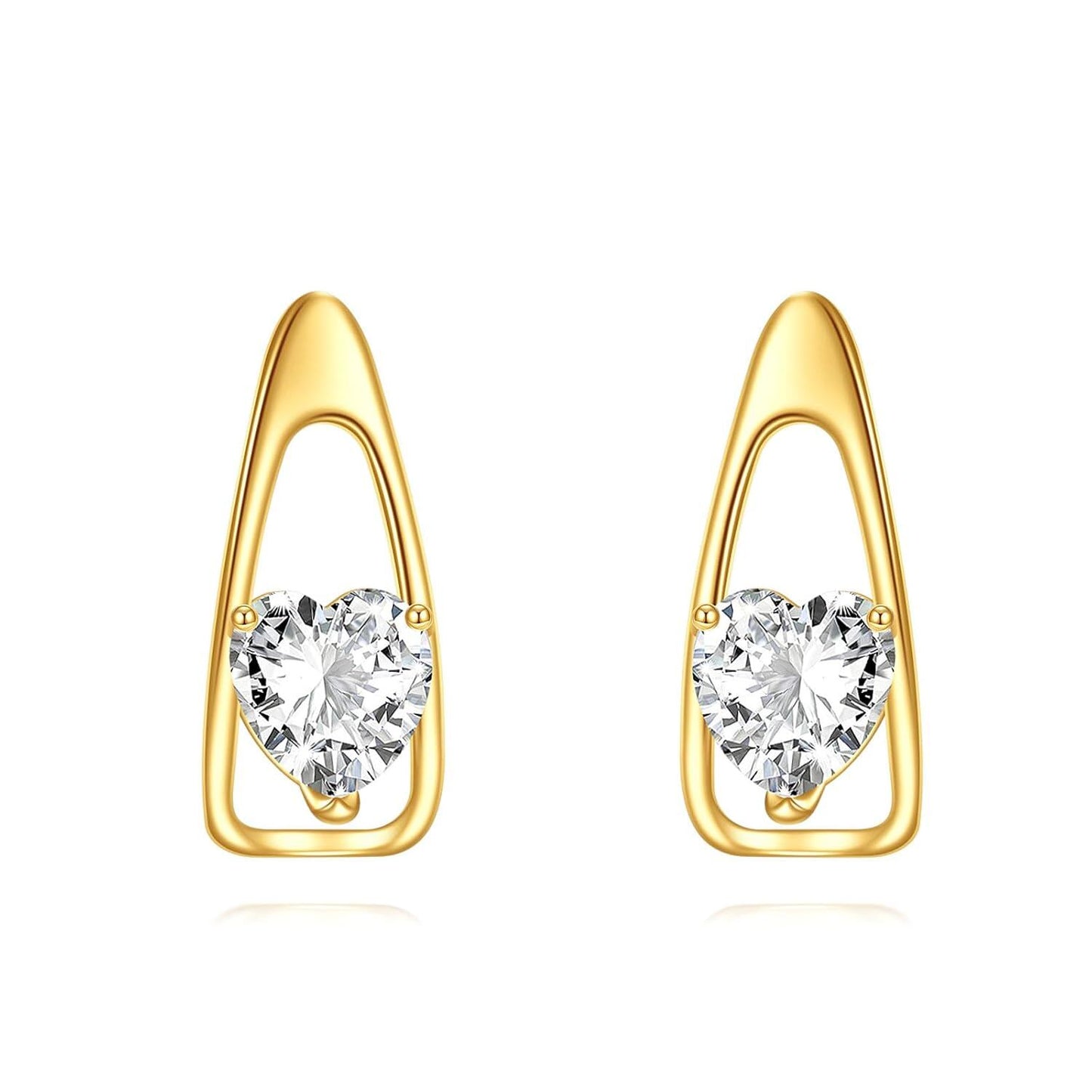14K Yellow Gold Heart CZ Stud Earrings