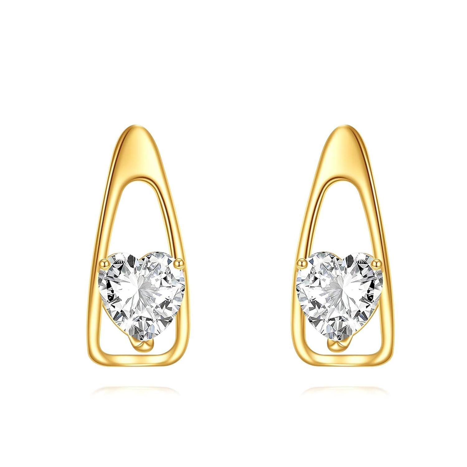 14K Yellow Gold Heart CZ Stud Earrings