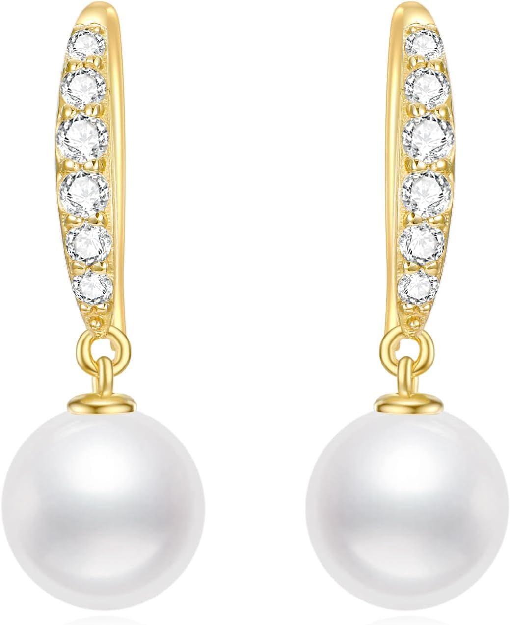 10K Gold Pearl & Moissanite Drop Earrings