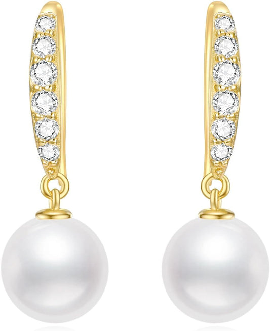 10K Gold Pearl & Moissanite Drop Earrings