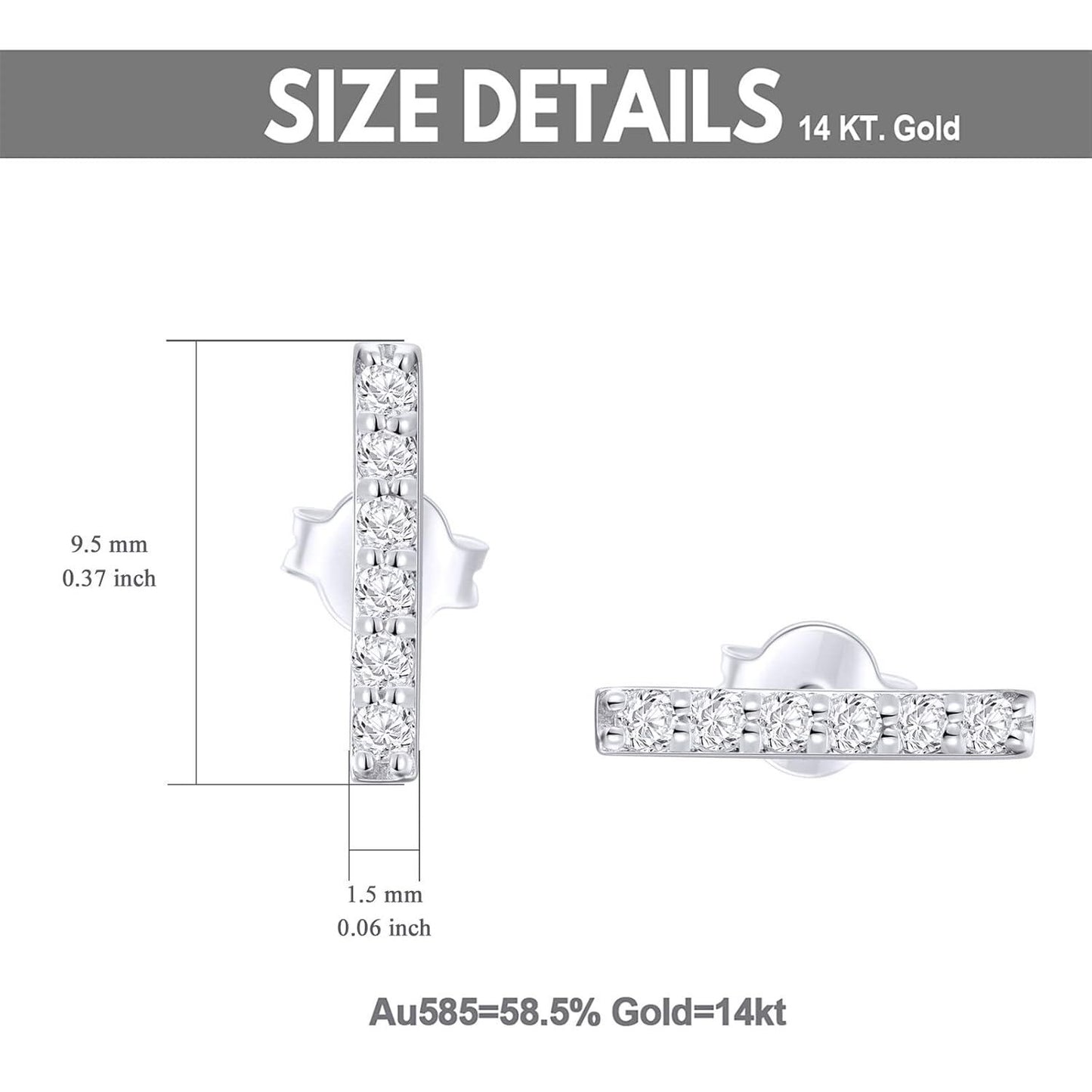 Pendientes de barra de oro blanco de 14 quilates con diamantes naturales de talla redonda de 2 quilates de peso total